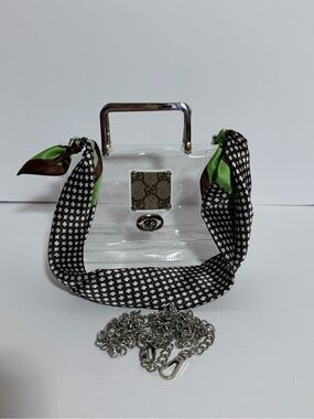 Clear Top-Handle Stafun Bag w/upcycled Gucci patch